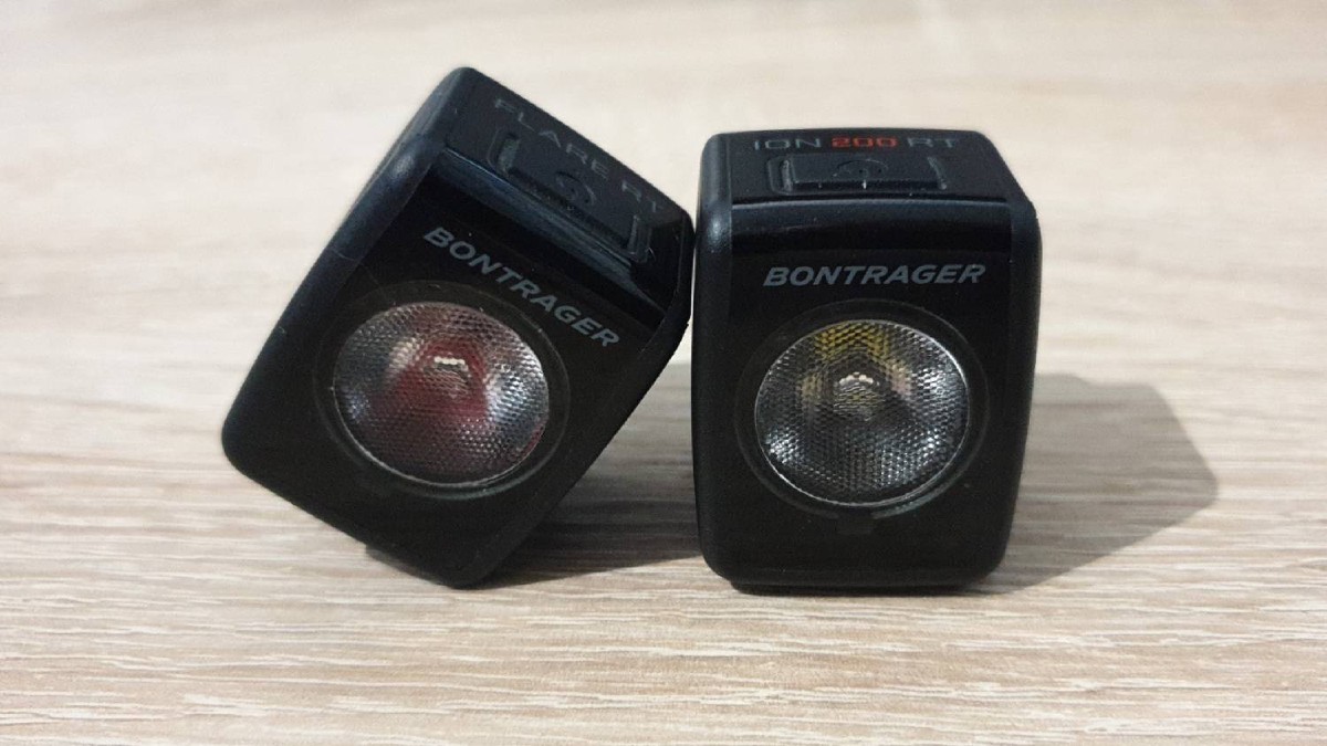 My two bike lights, the Bontrager Ion 200 RT and Bontrager Flare RT.