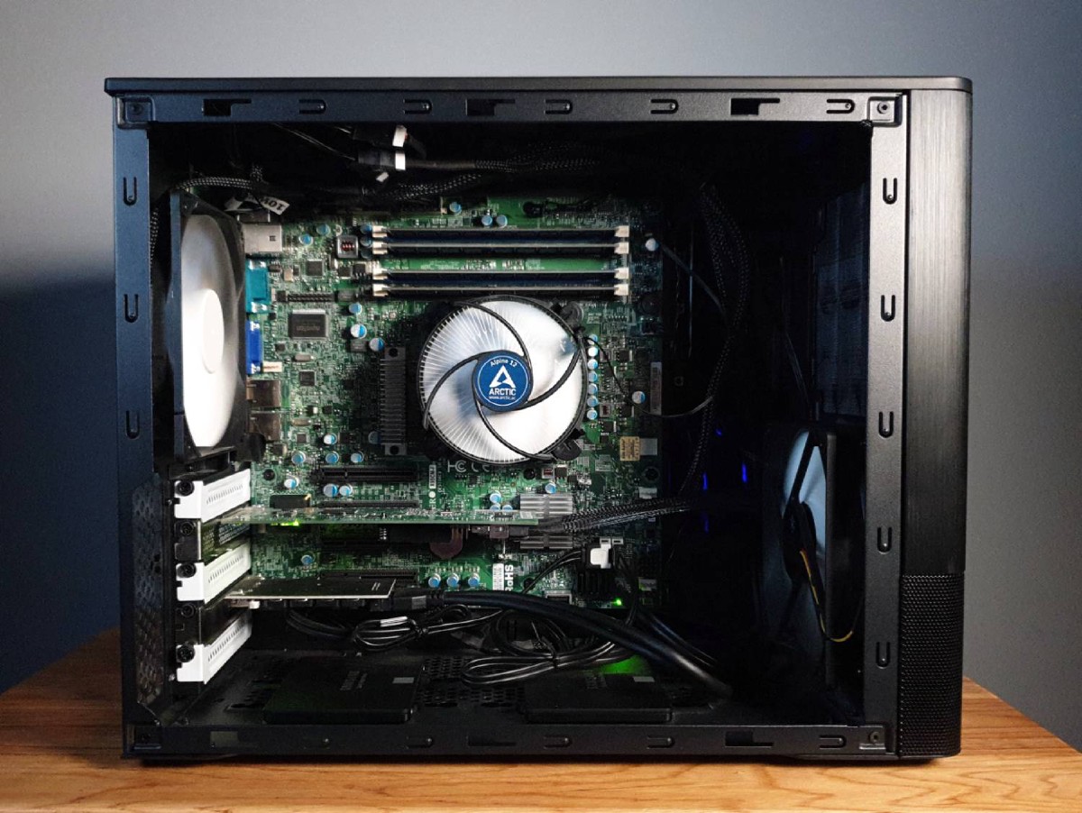 A view of the left side panel removed from the server.